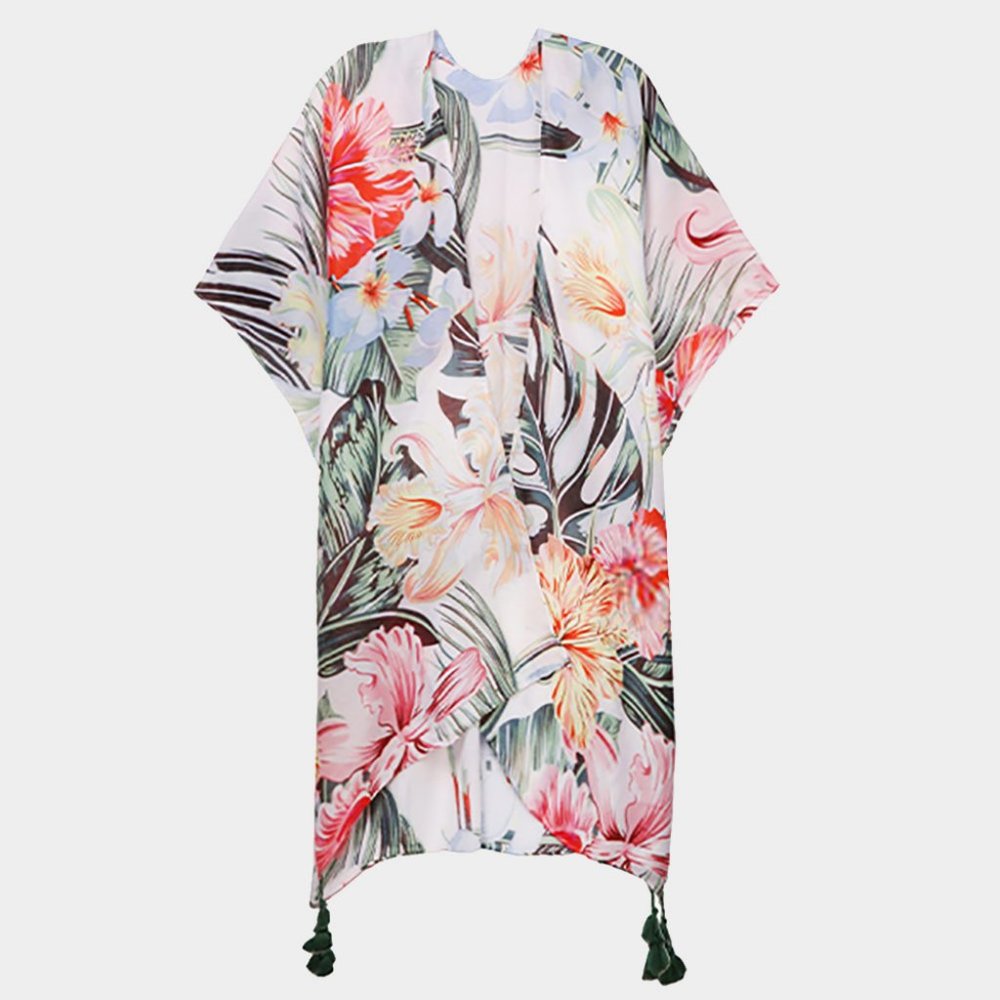 Floral Printed Cover Up Kimono Poncho